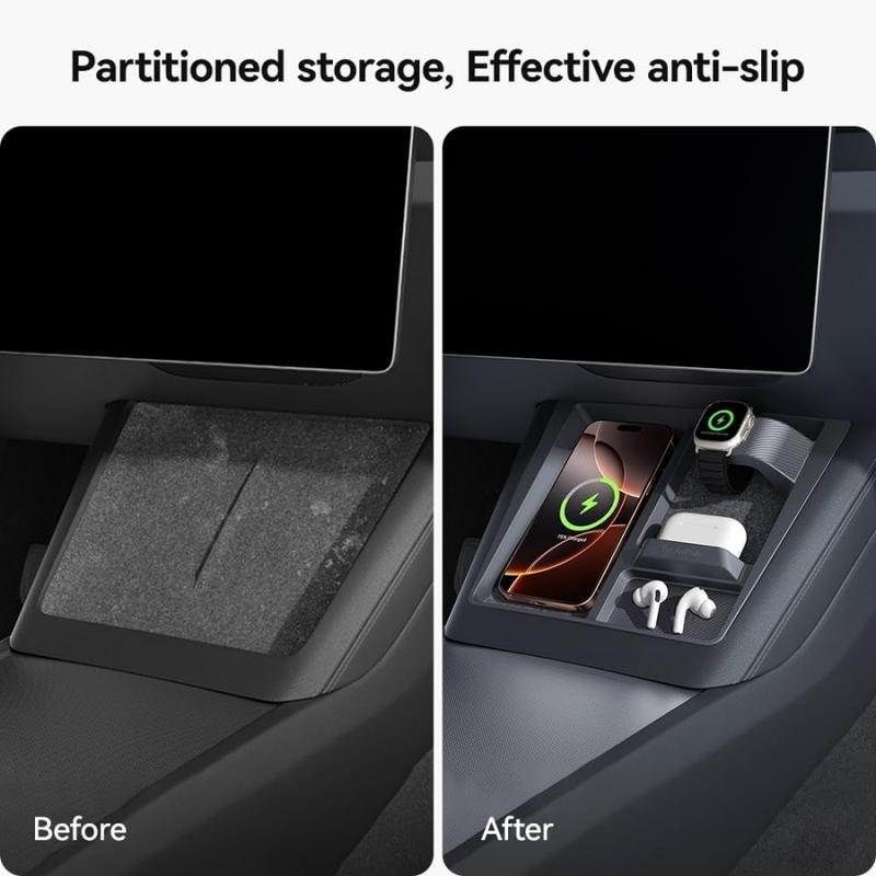 ABS Wireless Charging Hub Mount For Tesla Model Y Juniper & Model 3 Highland 2025 2026 Center Console Organizer Holder