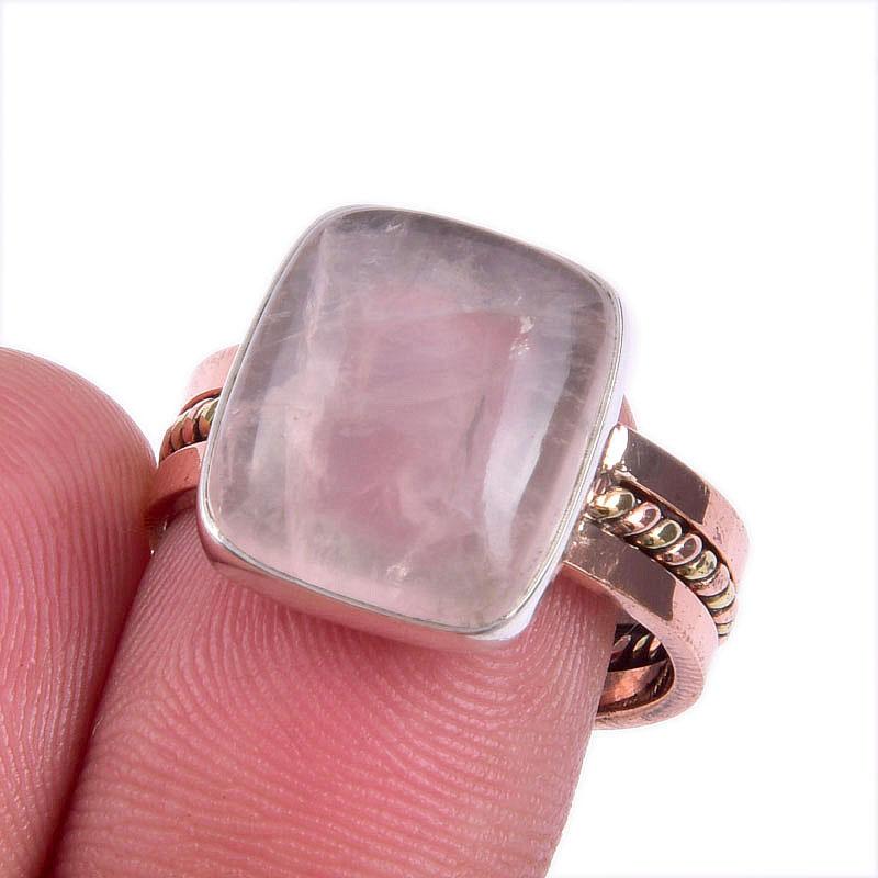 

Natural Rose Quartz Gemstone Two Tone 925 Sterling Silver Jewelry Ring S.8 s3b51