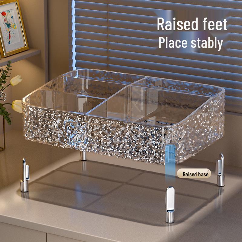 Large Transparent Desktop Cosmetics Organizer with Lipstick and Makeup Brush Holder