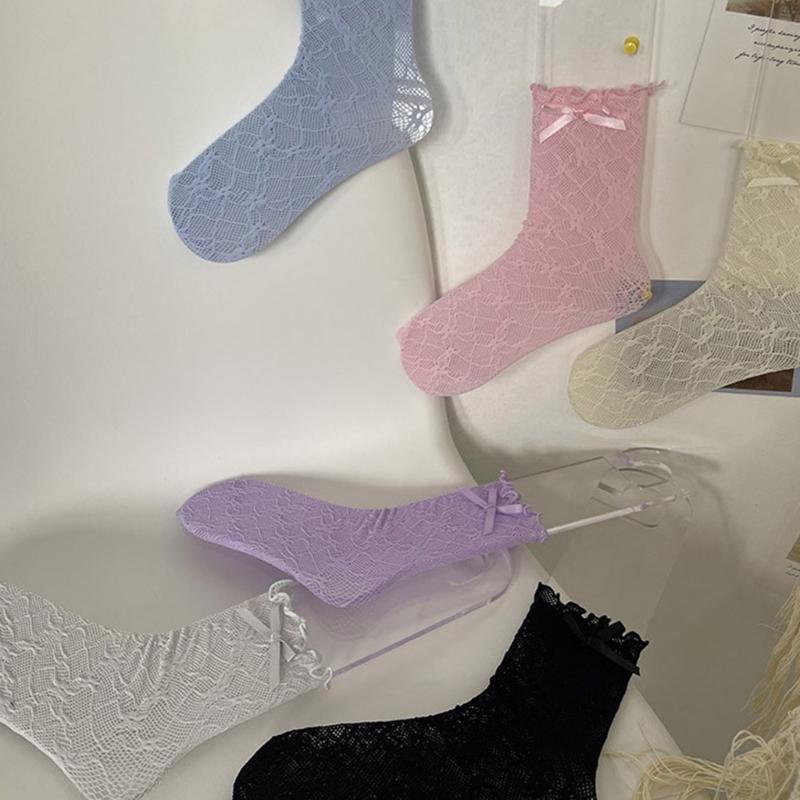 Womens Calf Socks, Sweet Girl Lace Ruffle Knee Socks Fashion Ladies Girl Princess Mesh Socks Campus Stockings