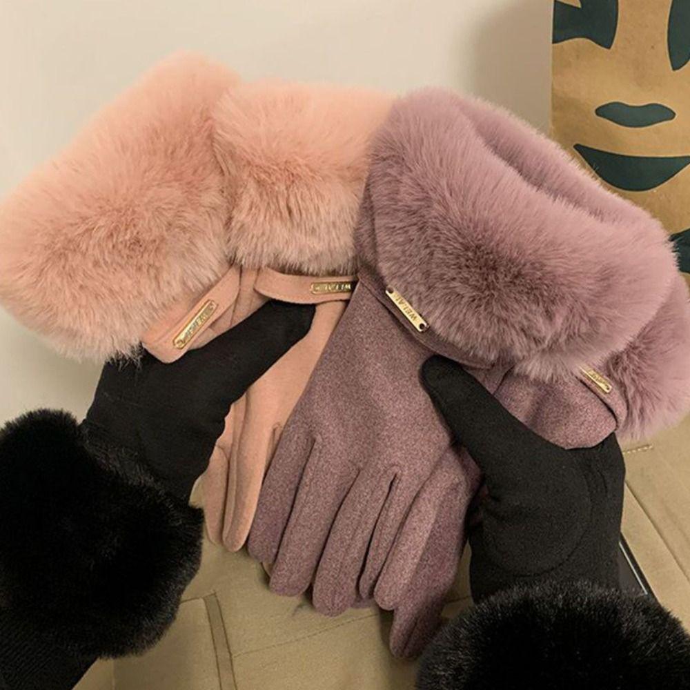 Warm  Gloves Winter Full Finger Mittens Fashion Women Furry Gloves  Ladies