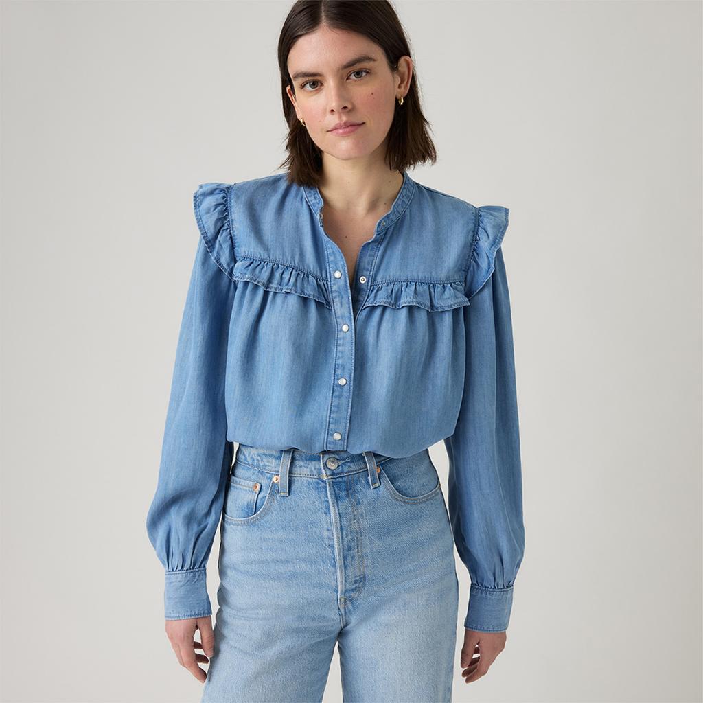 Levis Standard Sweet Cool Ruffle Denim Shirt Women Tops A8688-0021