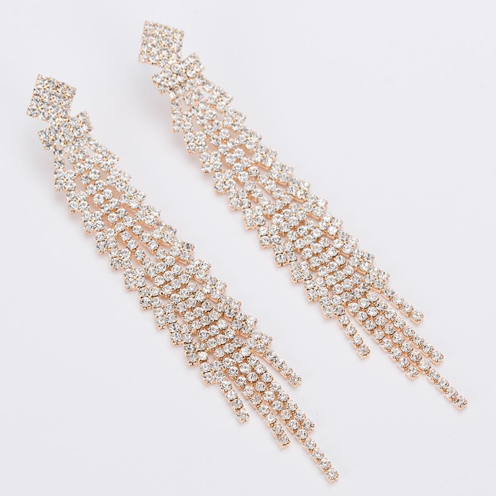 E462 Hot Sale Foreign Trade Earrings Rhinestone Stud European and American Fashion Tassel