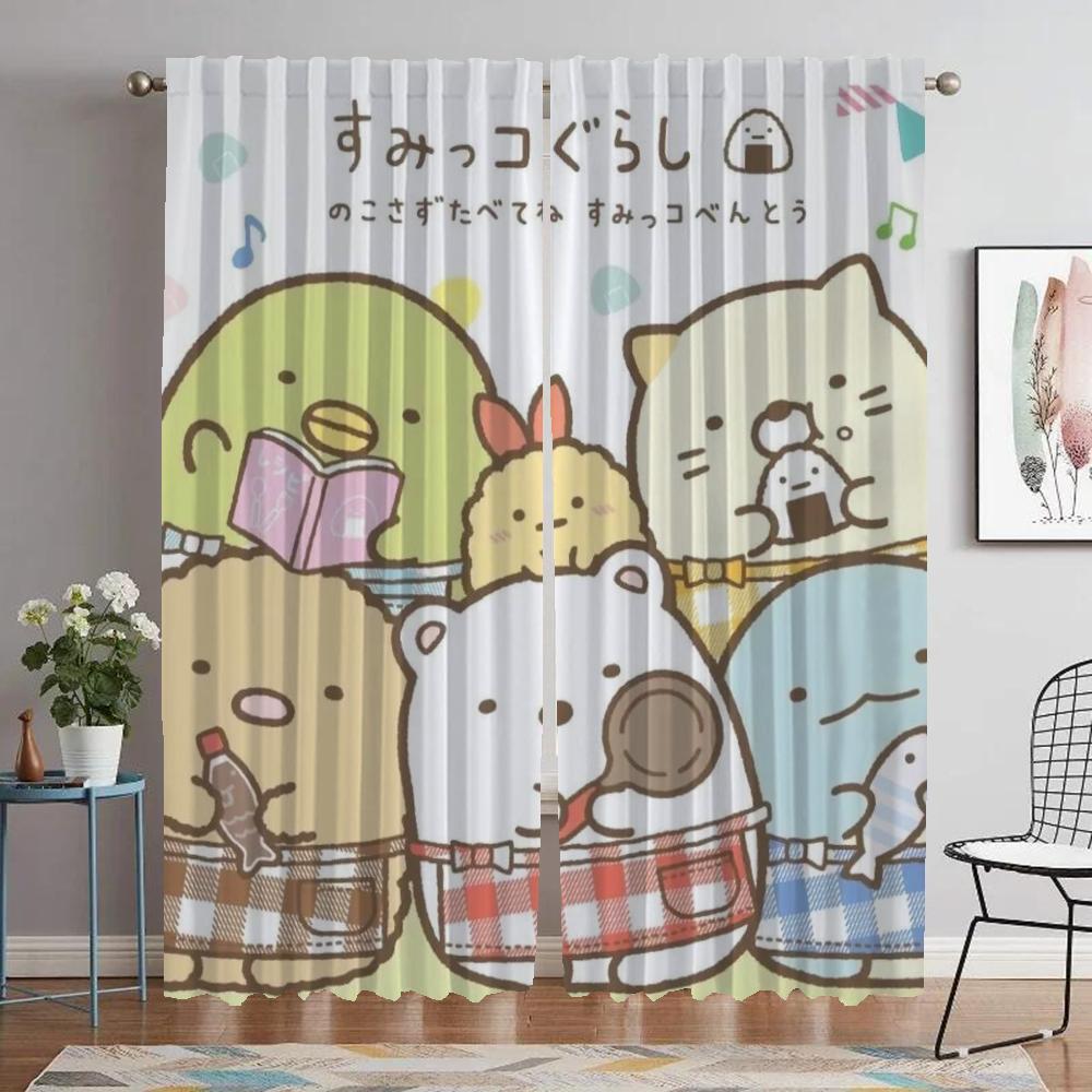 Eleganta rumsgardiner 2 stycken Sumikko Gurashi vardagsrumsgardin tyll för sovrum Halloween-dekoration avskärmning skuggor barn