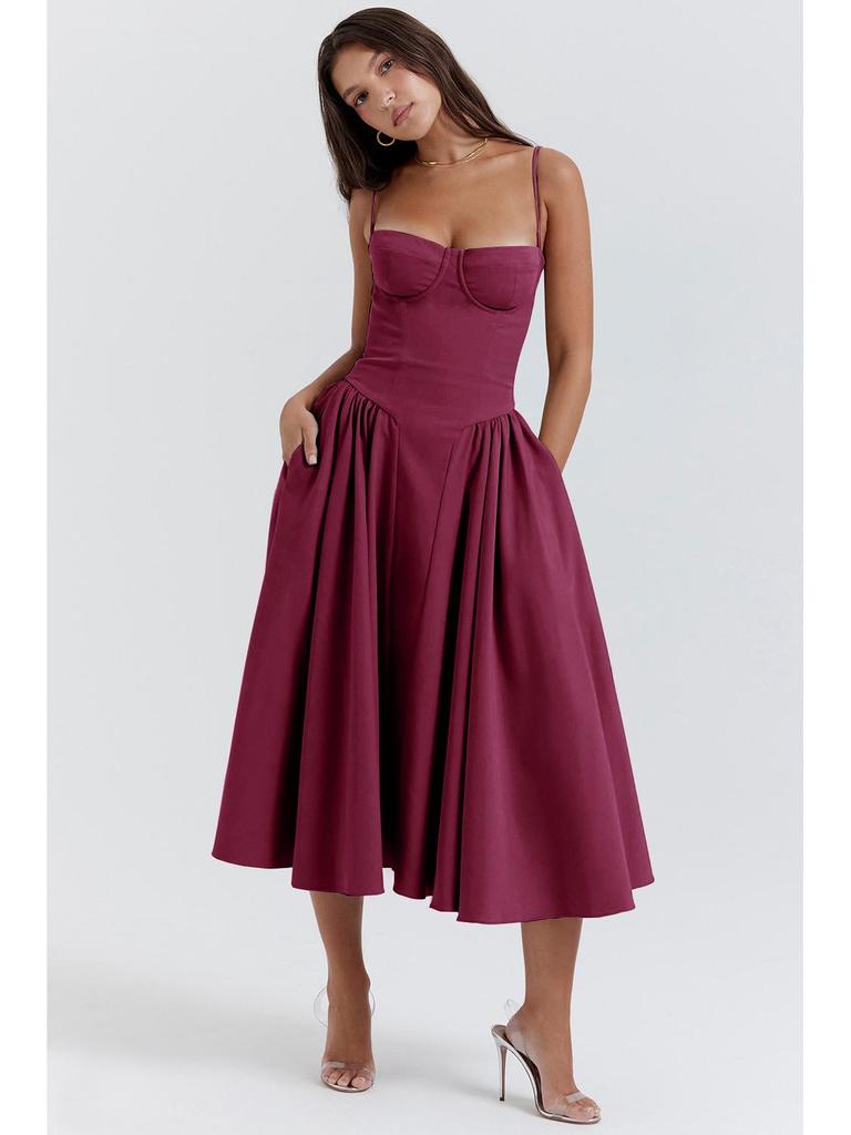 Summer New French Retro Long Dress - Court Style Spaghetti Strap Dopamine Outfit for Women