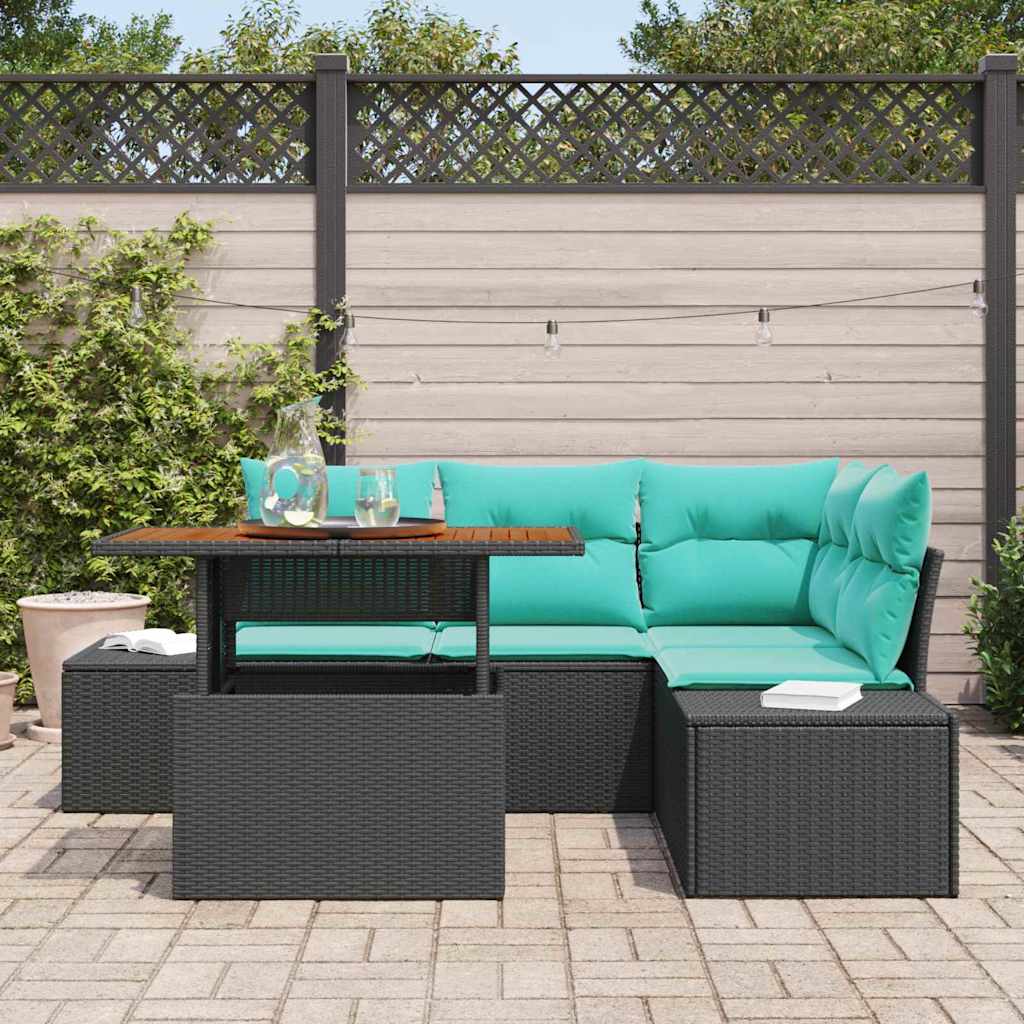 Garden Dining Set with Cushions 5 pcs Black and Teal
