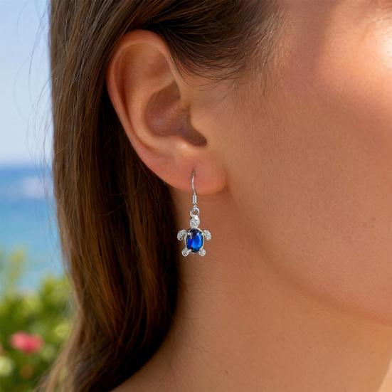 1 Pair Hook Earrings, Turtle Shape Drop Earrings with Rhinestones Inlaid, Summer Style Polished Smooth Earrings for Jewelry Gift