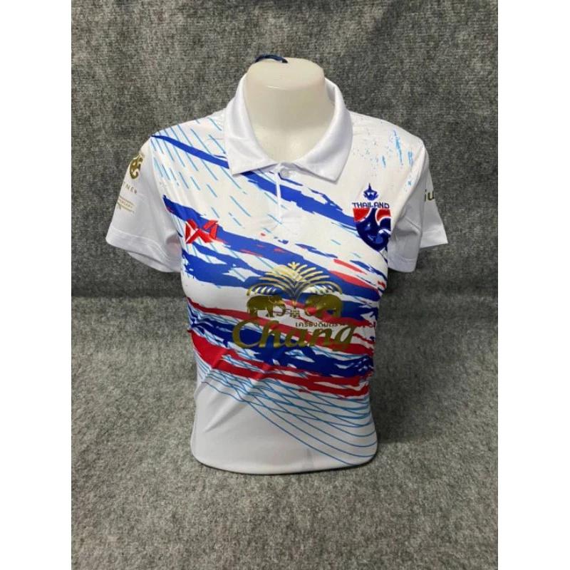 

THAILAND National Flag Football Soccer Vintage Polo Shirt Women JERSEY CHEER Print Quick Dry Short Sleeve Uniform Elephant Beer Badge Logo ONESIZE