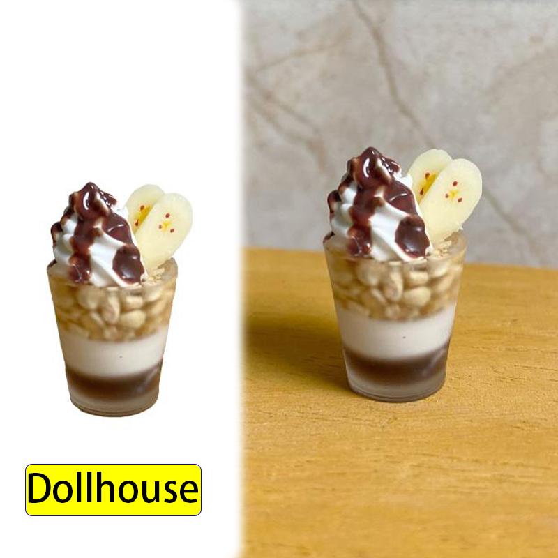 1Pcs Miniature Banana Pudding Dollhouse Mini Simulation Ice Cream Cup Model Toy For Doll Accessory Dessert Shop Decor Kids Gift