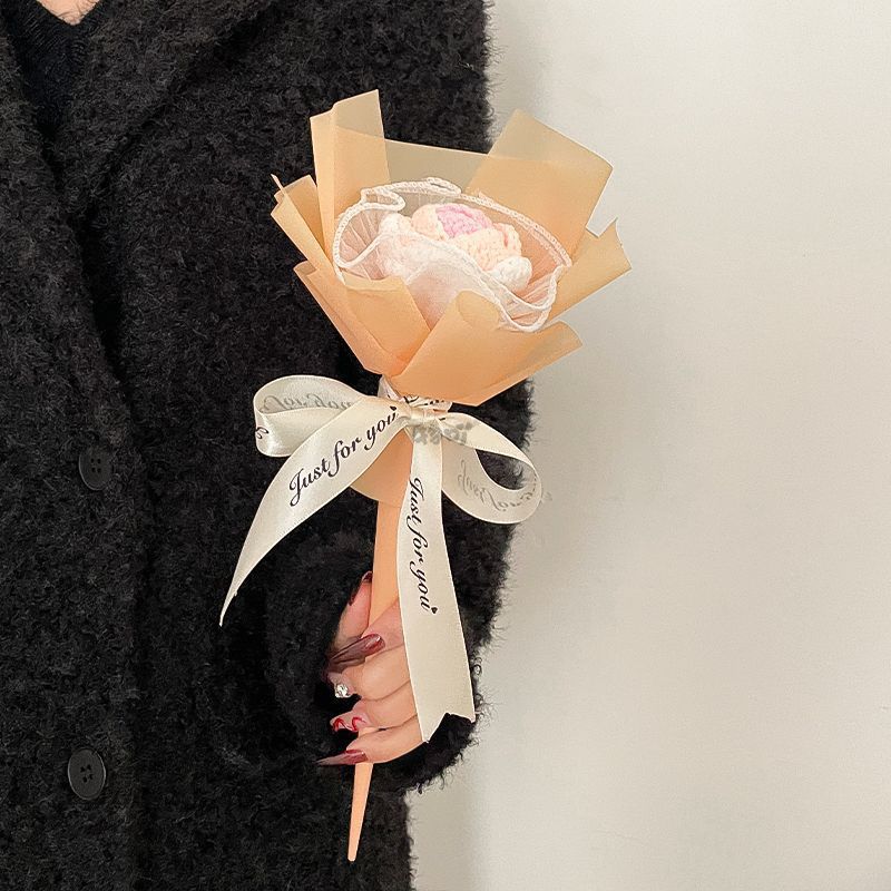 Creative Knitted Rose Fairy Stick Valentine's Day And Birthday Gift Sweet Lovely Crocheted Sunflower Magic Wand Small Bouquet