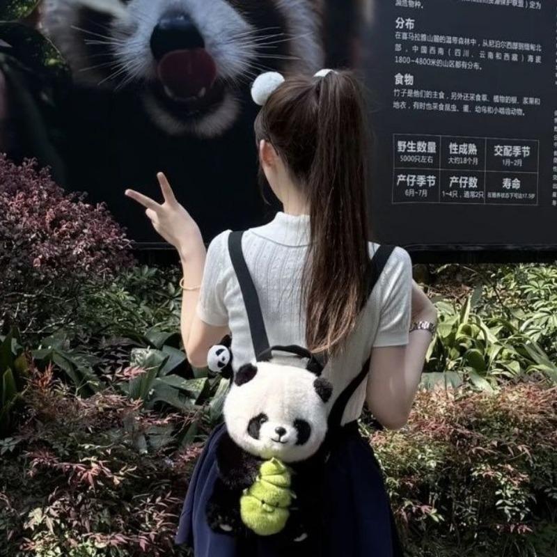 Panda plush backpack, bamboo shoot doll backpack, children's backpack