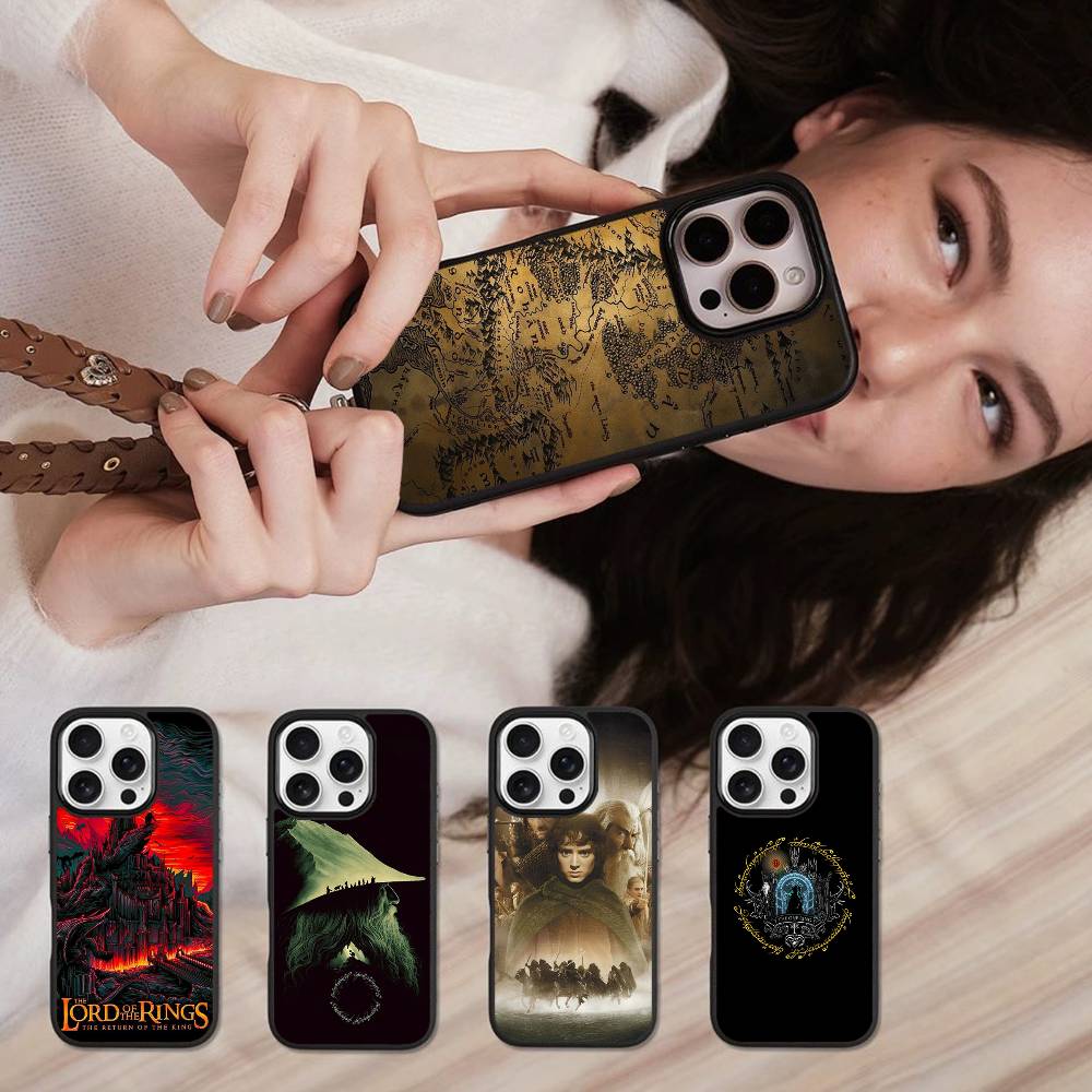 The Lord of the R-Rings Map Black Silicone Hard Plastic Phone Case For Iphone 17 Air 16 15 14 13 12 11 Pro Max PC+TPU Case