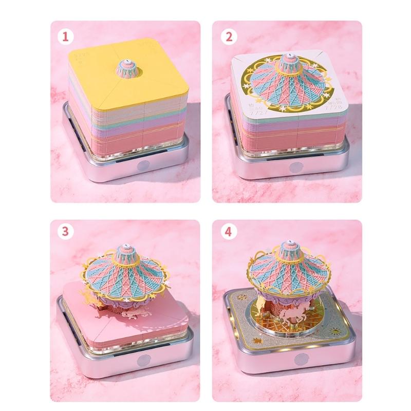 2025 Desk Calendar With Light, 3D Paper Sculpture Calendar Note Pad Carving Art Notepads with 2025 Timepiece Calendar