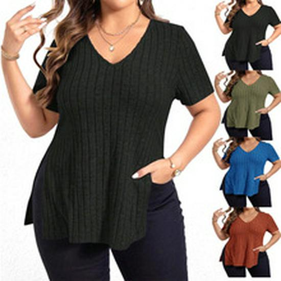 2024 European American Women's Summer Solid V-Neck Off-Shoulder Fashion Top