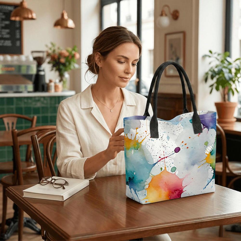 Watercolor Printed Tote Bag Fashion Large Capacity Casual Carryall for Daily Use