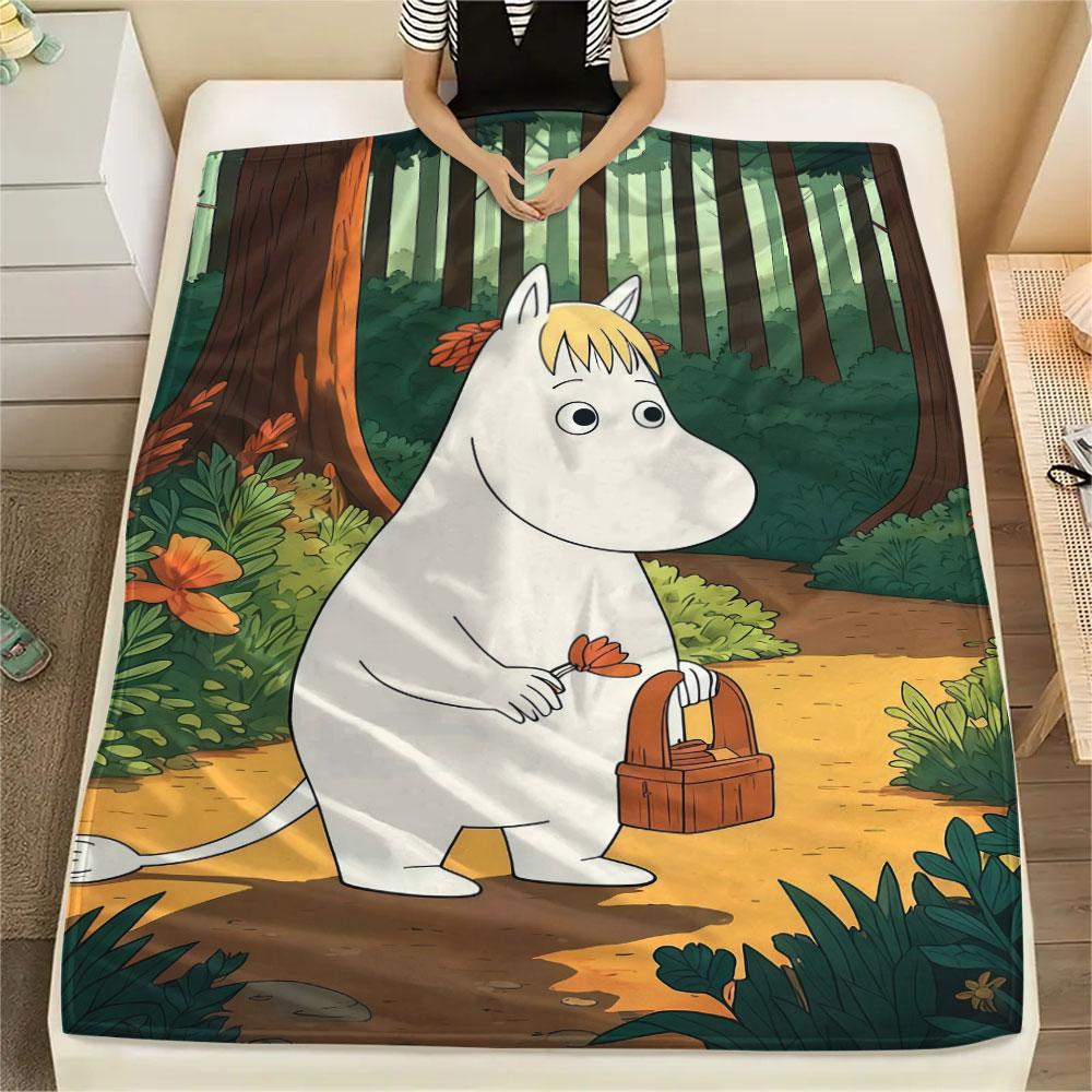 Moomin Printed Flannel Blanket, soft throw for bedroom sofa, washable, fan merchandise, great gift.