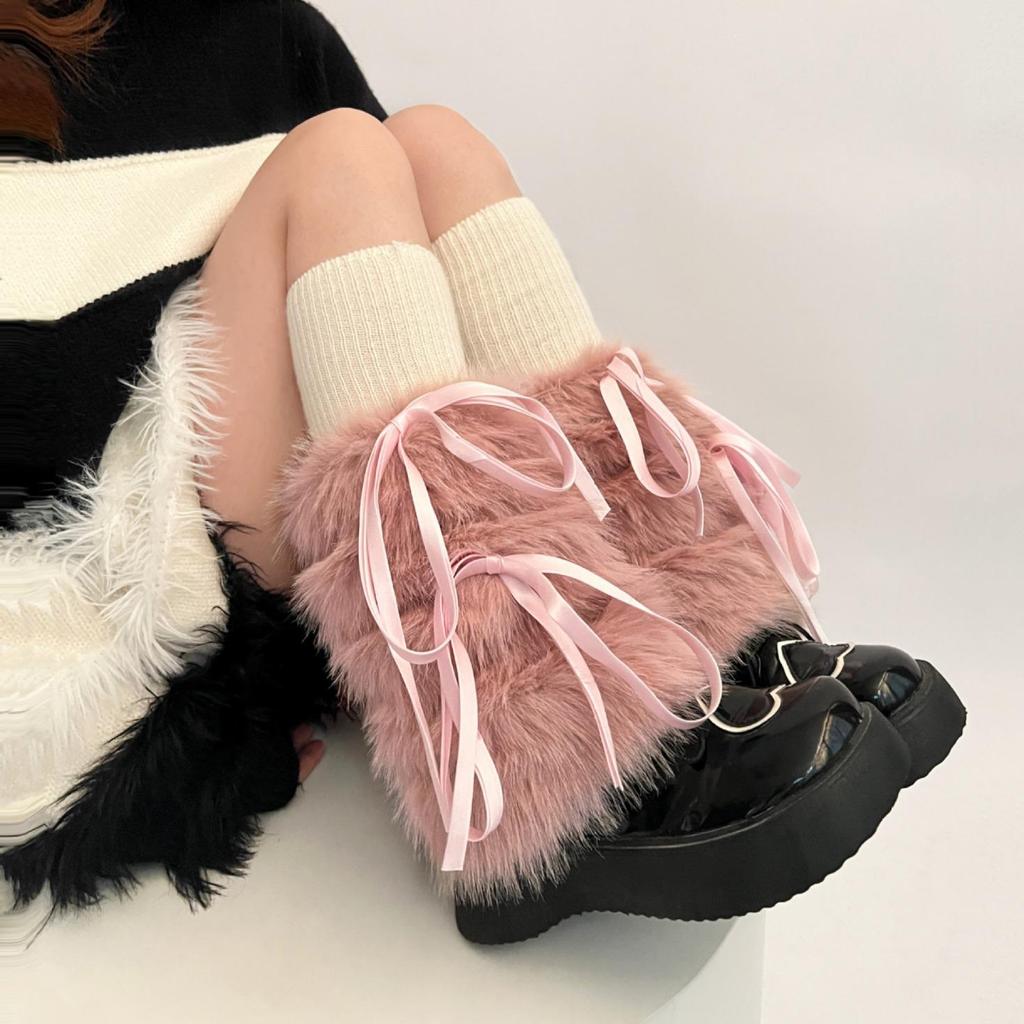 Mašlička Uzel Návleky na nohy Zesílená Imitace králičí kožešiny Dámské Legíny Boty Obal Lolita Punk Harajuku Party doplňky
