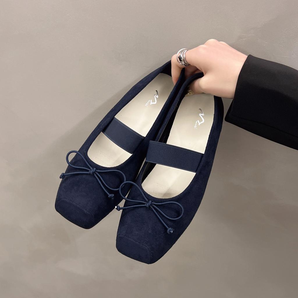 Elegant Ballerinas Woman 2025 Bow-Knot Summer Shoes Ladies Female Footwear Shallow Mouth Autumn Square Toe Ballet Butterfly Dres