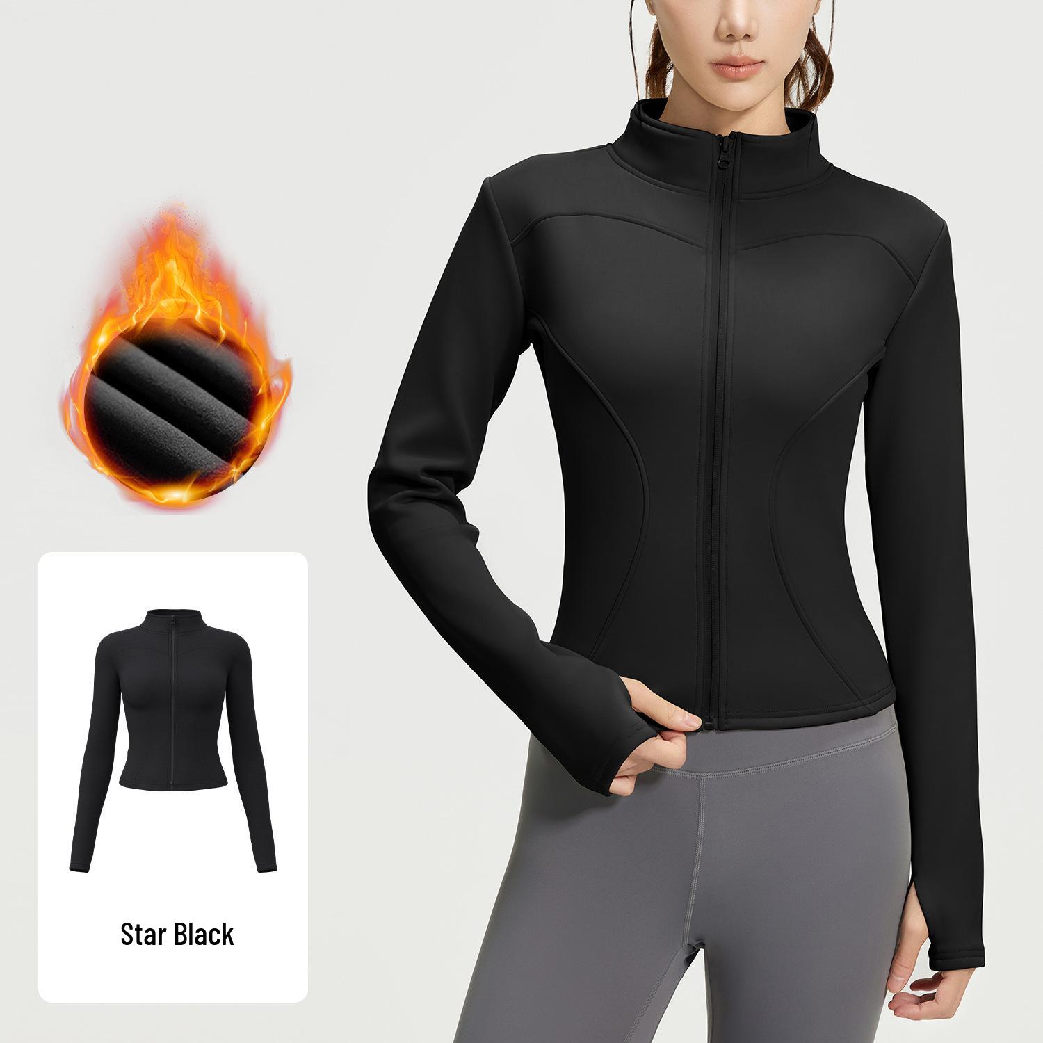 Autumn/Winter Women s Slimming Zippered Velvet Long Sleeve Stand Collar Sports Yoga Top Small