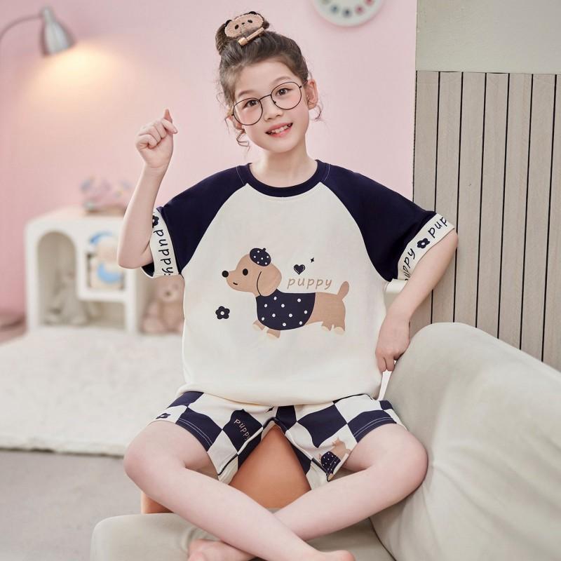 Girls Cotton Pajama Set Short Sleeve Cartoon Print Lightweight Sleepwear Ages 8 2026