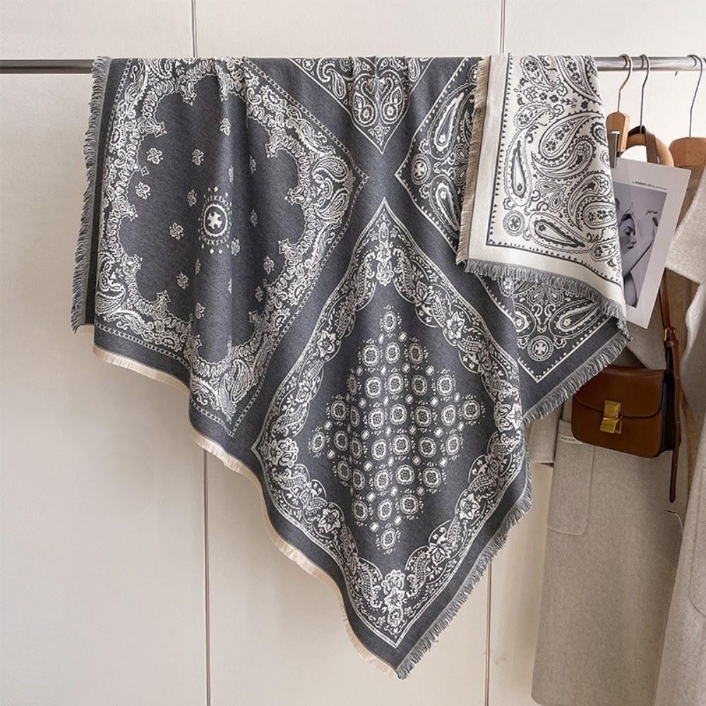 

Fashion Imitation Cashmere Winter Scarf Warmth Double-sided Printed Shawl and Wrap Soft Square Tassel Poncho серый