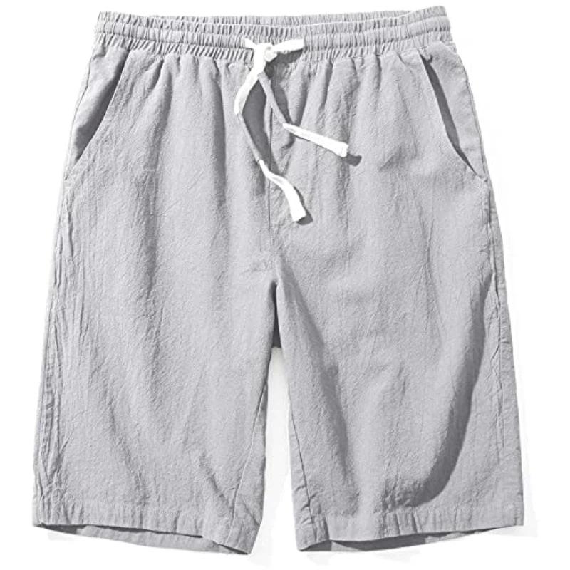 Herren Locker Atmungsaktiv Leinen Freizeit Knielang Sommer Strandshorts