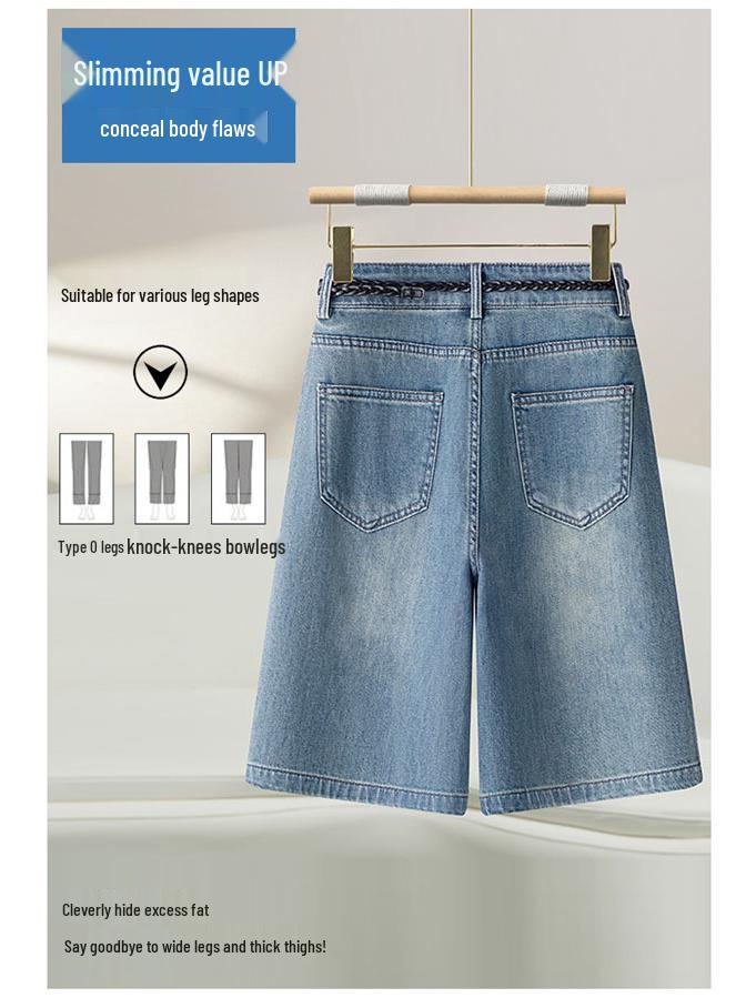 2025 New Retro High-Waist Women's Wide-Leg Denim Shorts with Chinese Embroidery - Summer Style