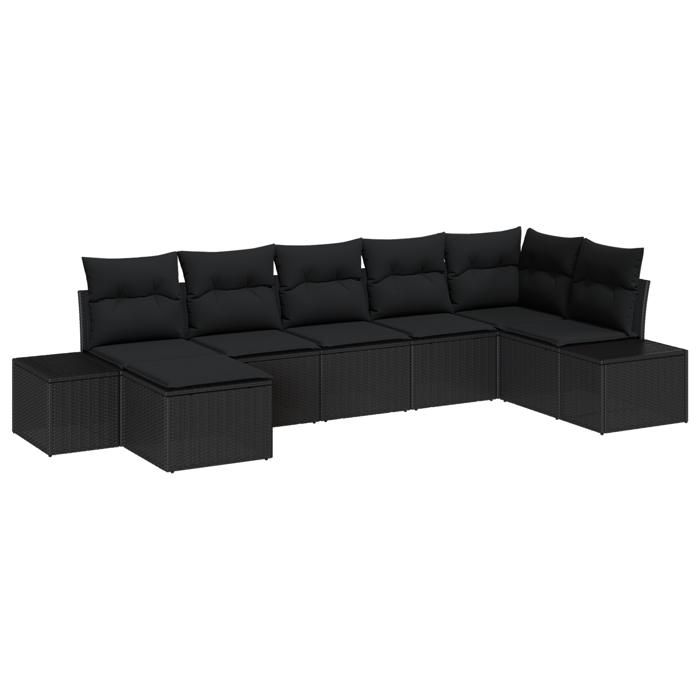 VidaXL Ensemble de canapé de jardin 7 pièces avec coussins en poly rattan noir 3347153