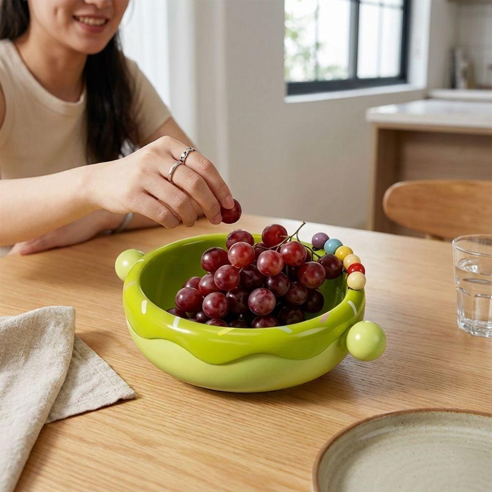 Large Capacity Fruit Bowl with Fork Plastic Snack Storage Tray Fruit Serving Plate Coffee Table