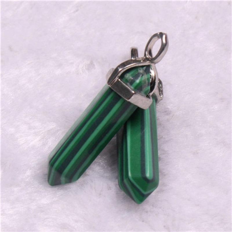 Bohemian Style Agate Crystal Quartz Hexagonal Bullet Pendant Necklace
