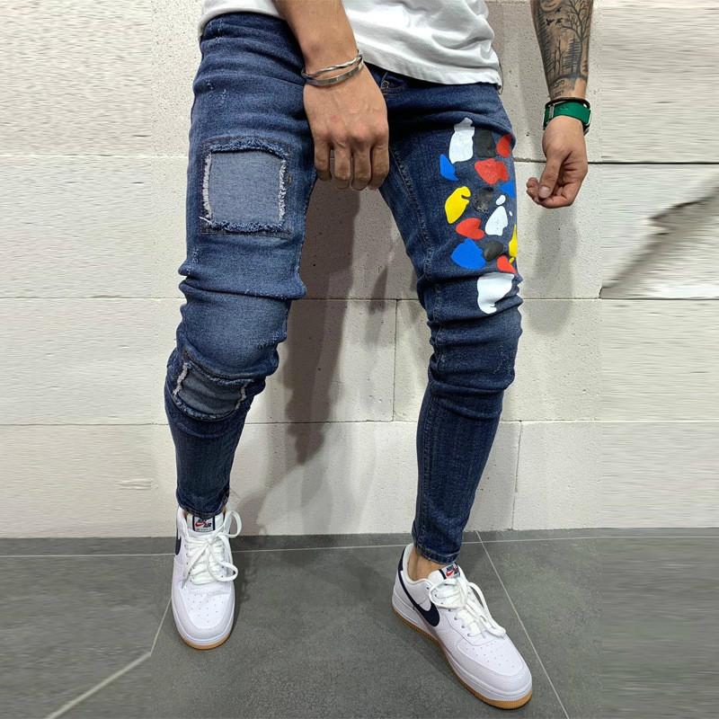 Buy Jeans for Men Fashion Spot Print Patch Jeans Hip Hop Leisure Ripped  Jeans at affordable prices — free shipping, real reviews with photos — Joom