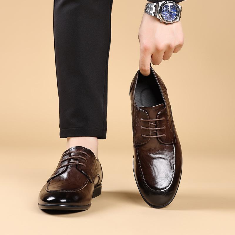 New Men's Top Layer Cowhide Loafers with Soft Sole Soft Surfac Thin Design Single Shoe Men's Trendy Lace Up Men's Shoes