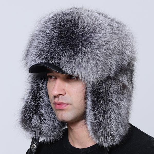 Luxury Men Hat Winter Warm Thick Fluffy Brim Bomber Hat Ushanka Russia Natural Raccoon Fox Fur Trapper Ear Hats