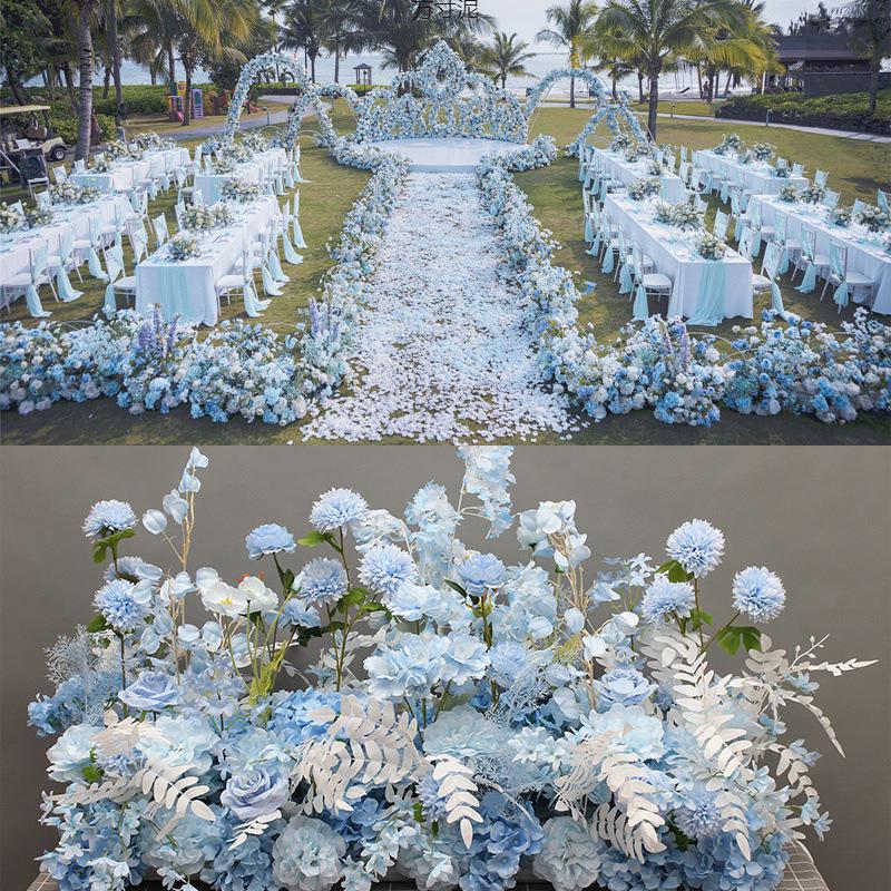 Large Wedding Aisle Runner with Silk Eucalyptus Flowers