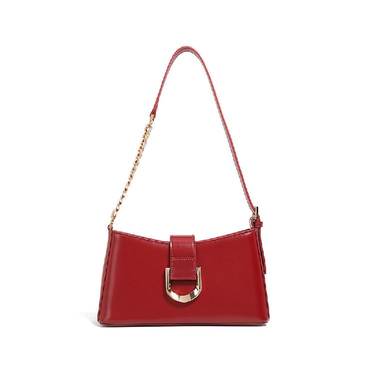 High-end Commuter Underarm Women s Bag Versatile Fashion Single Shoulder Cowhide Baguette Crossbody Bag вино красного