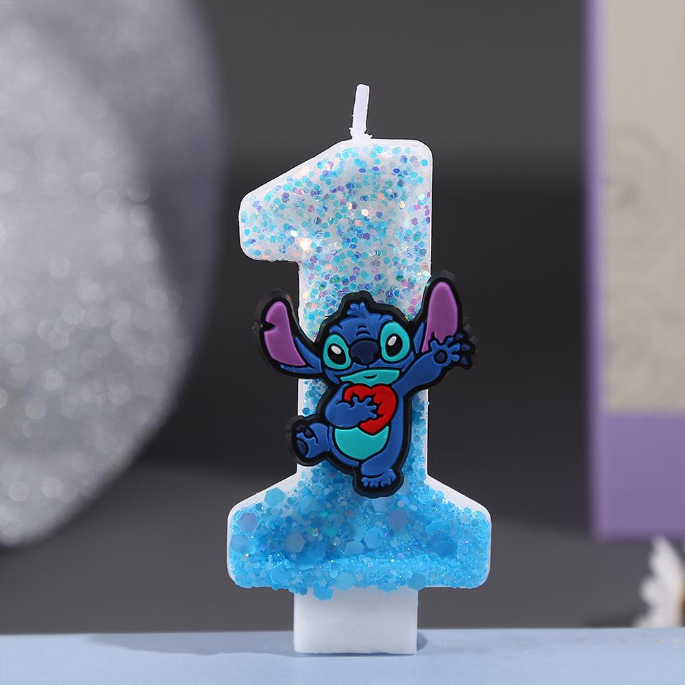 Stitch CP Glitter Candle: Shiny Digital Birthday Cake Topper
