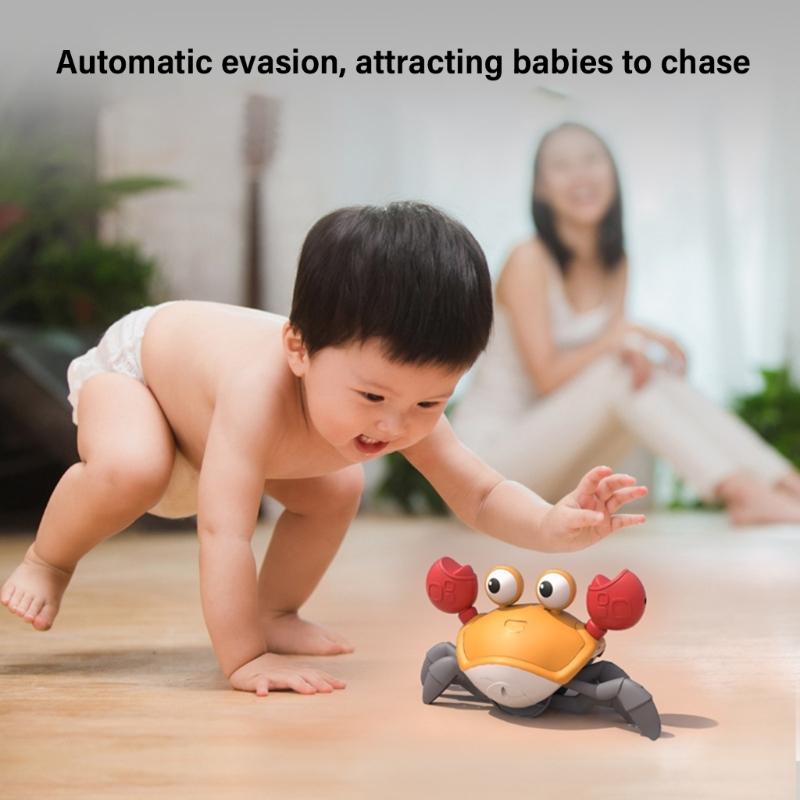 Musical Light Up Crabs Toy for Toddlers Encourages Crawling Walking Electric Obstacle Avoidance Crabs Kids Learning Toy