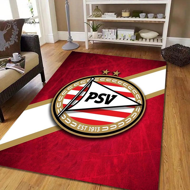 PSV Eindhoven Flannel Pattern Square Carpet,Area Rug,Carpet Rug for Living Room Bedroom Sofa Playroom Decor,Non-slip Floor Mat