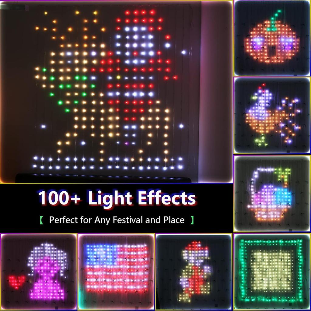 400LEDs Smart Curtain Lights Bluetooth App Control DIY LED String RGB Fairy Lights Music Change Display for Window Bedroom Decor