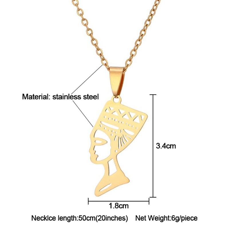SONYA Egyptian Queen Nefertiti Pendant Necklaces Women Jewelry Silver Color/Gold Color Stainless Steel Jewellery African