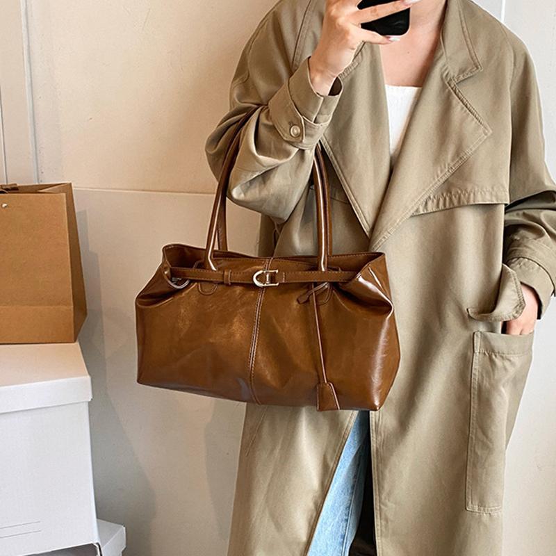 Yogodlns Oil PU Leather Hobo Handbag Slouchy Shoulder Bag Retro Top-Handle Bag Large Work Bags for Women Gilrls Tote Work Shopping Travel