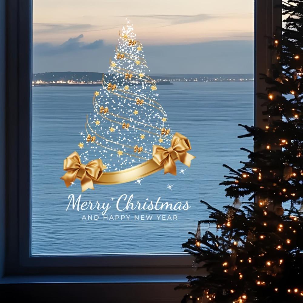 Star Bow Design Golden Christmas Tree Window Stickers Christmas Glass Door Stickers Showcase