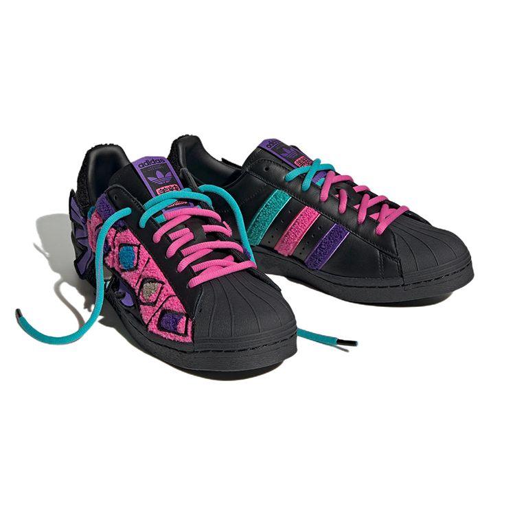 Adidas Originals Han Meilin X  Superstar 80S Chen Long Leather Low-Top Sneakers Unisex Sneakers Black Pink Purple ID4381