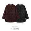 Kaslead New Women Clothes Western Style Fashion Silk Satin Texture Round Neck Cotton-padded Jacket Jacket