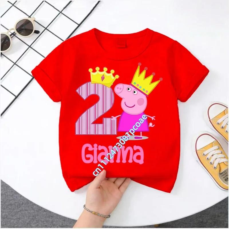 summer T-shirt Peppa Pig 1-8 years old children' Polyester short-sleeved boys' sports shirt, girls' casual top with digital print