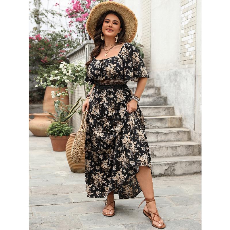 Elegant Square-neck Fitted Long Dress