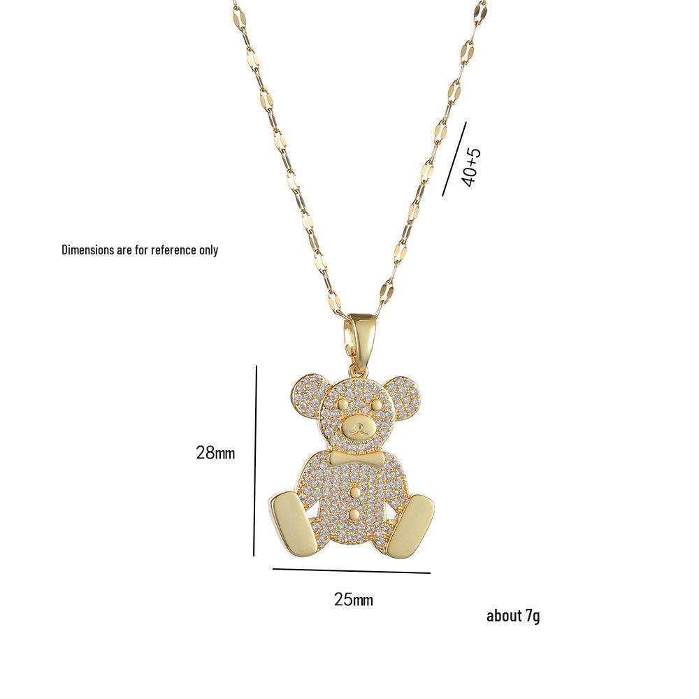 Women's Full Diamond Bear Necklace - Trendy Hip-Hop Titanium Steel Sweater Chain Jewelry