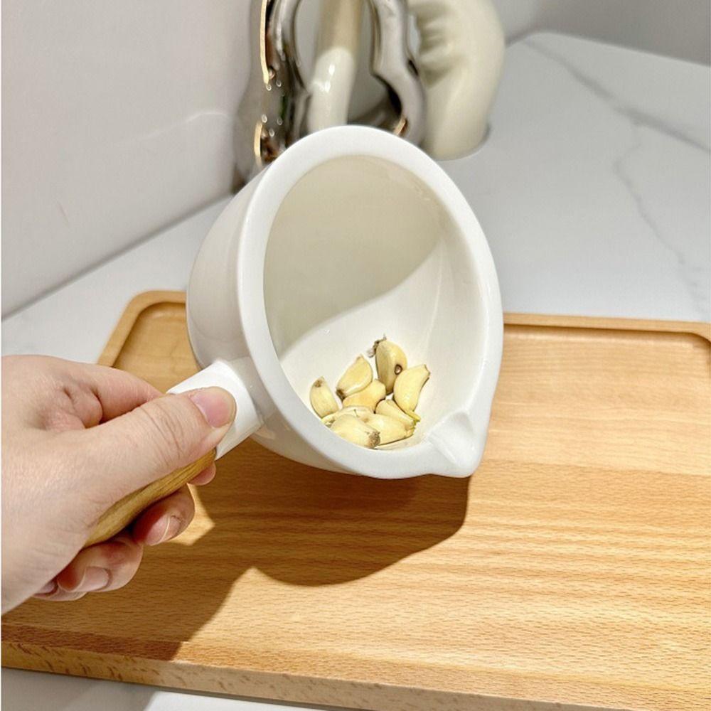 with Wood Handle Hand-held Mashing Jar Manual Pottery Grinding Bowl  Household