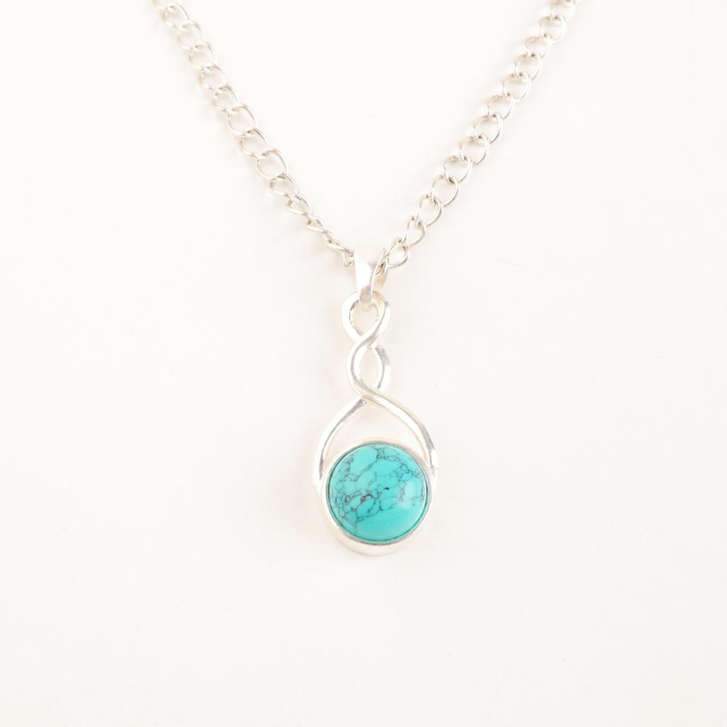 Naturlig Blå Turkos Ädelsten 925 Sterlingsilver Smycken Hänge Halsband CP-25-30