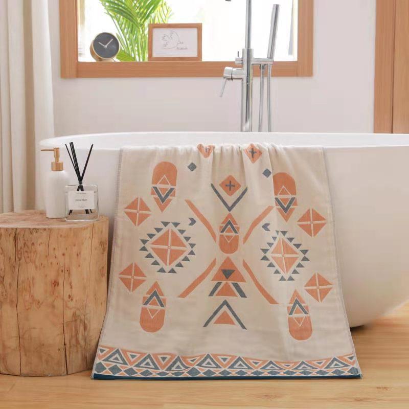 China Colored Jacquard Pure Cotton Four-Layer Gauze Bath Towel Men Women Extra-Large Adult Beach Towel Soft Absorbent